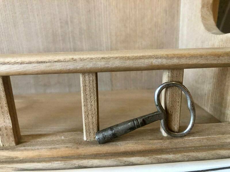 Vintage Beech Spice Rack With Restored Ceramic Mechanical Clock & French Labelled Pull Out Ceramic Storage Drawers photo Furniture