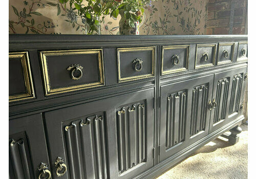 Large Black Sideboard | Farmhouse Chic Furniture | Hand Painted Storage Cabinet | Trending Home Decor | Customizable Design