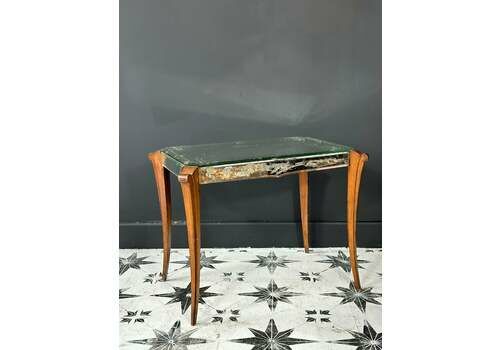Original French 1930’s Mirror Side Table. Etched Mirror Glass. Dainty French Chic.