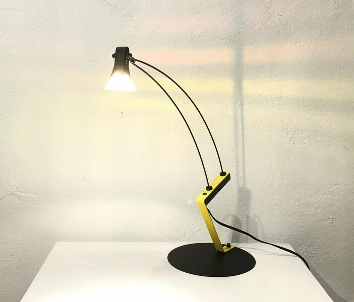 Rare Vintage Ikea Space Age Desk Lamp In Cool Design With Assymetic Yellow Stand And Twin String Neck With Naked Bulb   Design From Sweden photo furniture