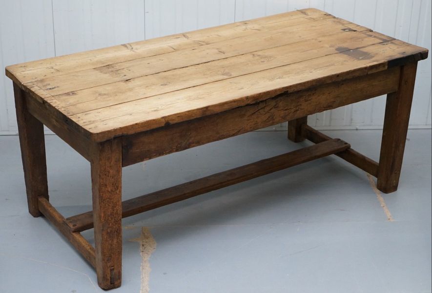 Antique 1870 Solid Pine Farmhouse Country 8 Person Dining Table Heavily Used