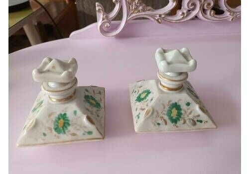 Antique Pair Perfume Bottles Porcelain Hand Painted French