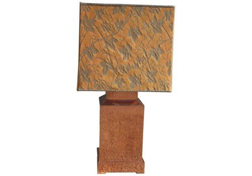 Grey And Orange Vine Shoot Fabric And Copper Midcentury Italian Table Lamb, 1960