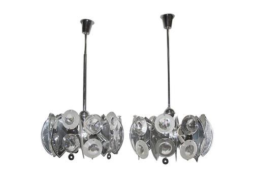 Chandeliers Steel Glasses, 1970s Italian Design Pop Art Torlasco