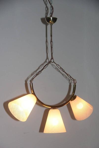 Elegant 1950 Chandelier With Brass And Glass Murano Reticello photo furniture