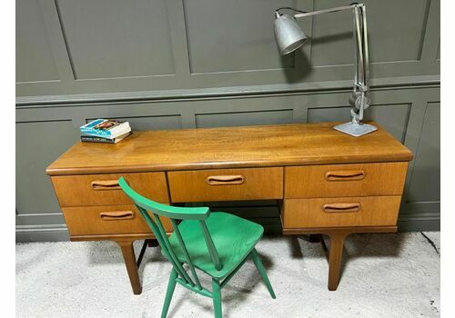 Vintage Teak Desk Knee Hole Low Desk W 5 Drawers 1960’s