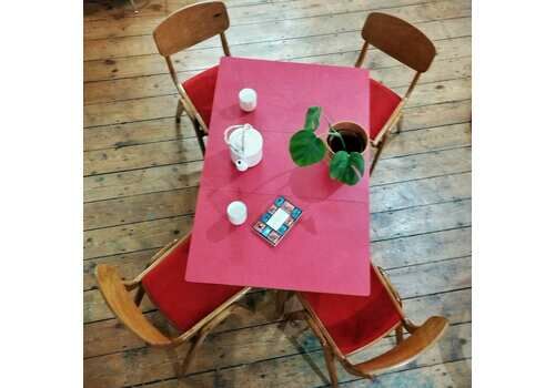 Dining Set: Red Formica Table + Four Ben Chairs With Red Velvet Seats
