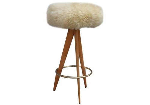 Stool In Sheepskin Wood And Brass Design Italian Mid Century Modern