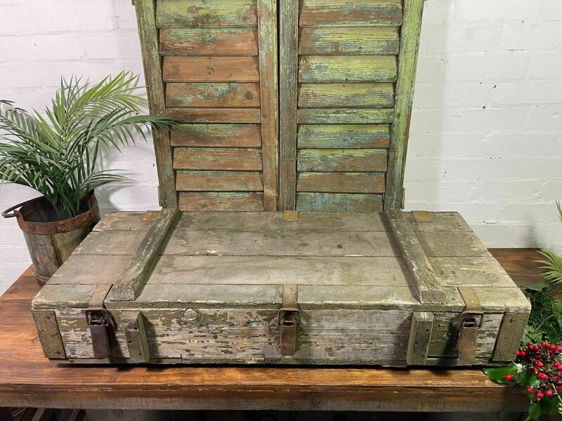 Vintage Rustic Hungarian Military Ammunition Wooden Trunk Chest Storage