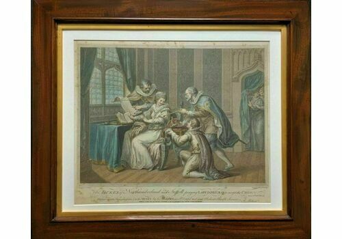 Superb C1803 Mahogany Framed Georgian Coloured Engraving Of 2 Jukes & Lady Gray