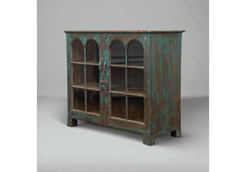 Painted Indian Cabinet With Arched Glazed Doors