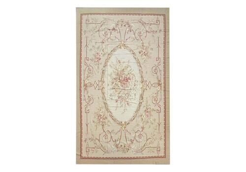 Rococo Aubusson Rug Beige Pink Handwoven Carpet Wool Livingroom Rug Home Decor