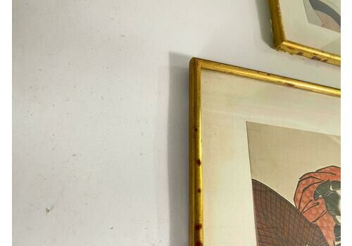 Japanese Framed Prints Reproduction 20th Gilt Frame 20 Century Set Of 2