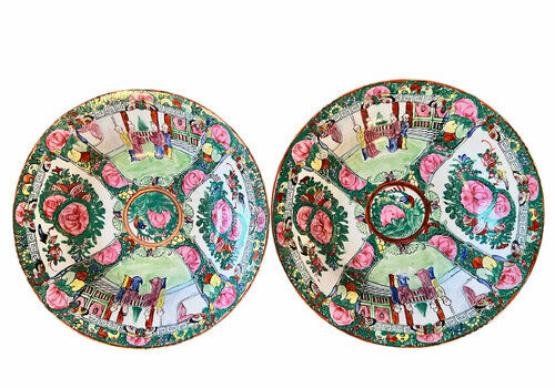 Chinese Rose Medallion Porcelain Plate With Floral And Everyday Life Decoration