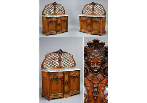 Pair Of Regency Style Molded Oak And Marble Sideboards