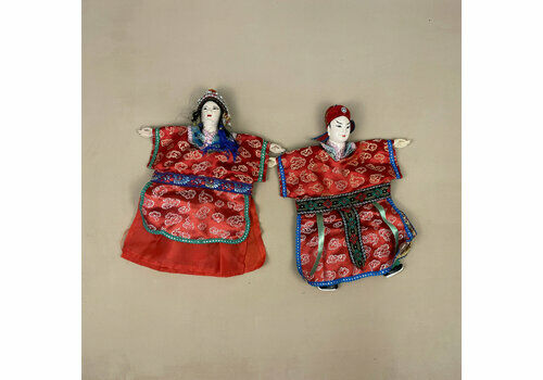 Vintage Vintage Handmade Oriental Japanese Hand Puppets Couple Puppet Japan Figures Display Toy Toys Wall Hanging Lady Man Girl Boy