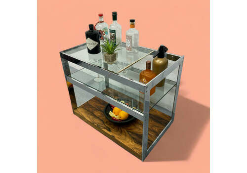 Merrow Associates Rosewood Chrome Drinks Trolley