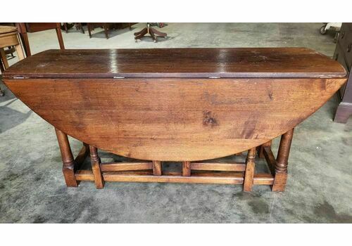 Vintage 20thc Large Drop Leaf Solid Oak Wake Dining Table Gate Leg Seat 8