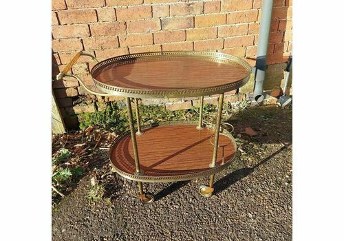 Vintage, Retro, Mid Century Twin Shelved Drinks Trolley With 3 Bottle Holder