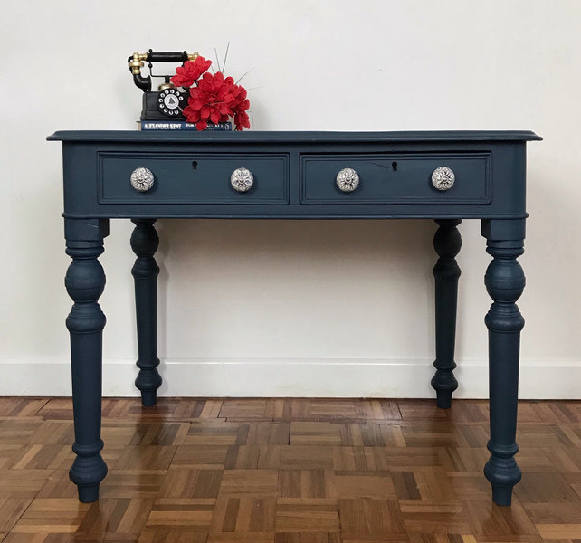 Dark Blue Ladies Writing Desk Dressing Table Antique Or