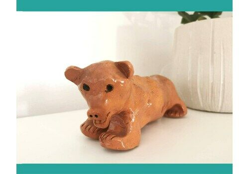 Vintage Bear Figurine / Handmade In The 1980s / Clay Mini Scuplture / Pottery Ornament / Brown Bear Cub / Minimalistic