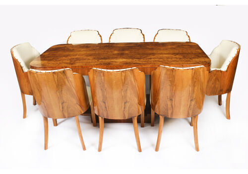 Art Deco Burr Walnut Dining Table Set C1920