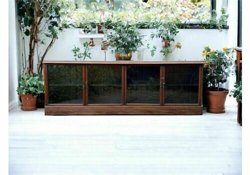 Huge Antique Solid Mahogany Glazed Shop Display Cabinet Cupboard Sideboard