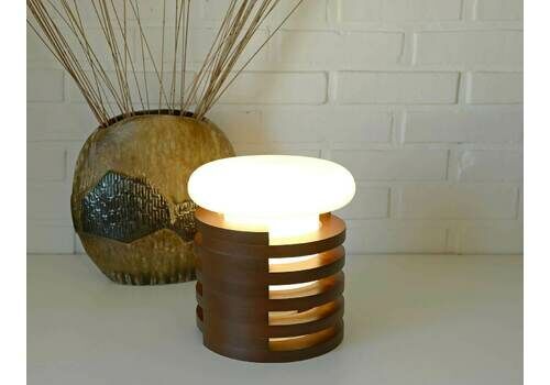 Brutalist Lamp Mid Century Modern Mushroom Lamp Wooden Lamp Table Lamp Japandi Nos