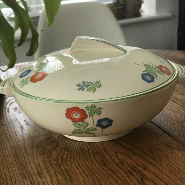 Beautiful Vintage Art Deco 1930s Lidded Vegetable Tureen Dish Anemone