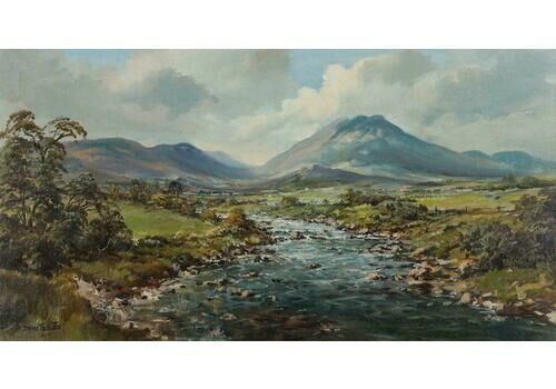 Denis Thornton 20th Century Post War Painting Of Mountain River In Ireland By Modern Artist 1980 Circa