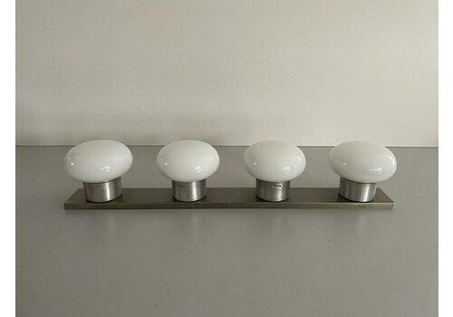 4 Opaline Glass Shade And Metallic Gray Base Flush Mount Ceiling Lamp, 1970s, Italy