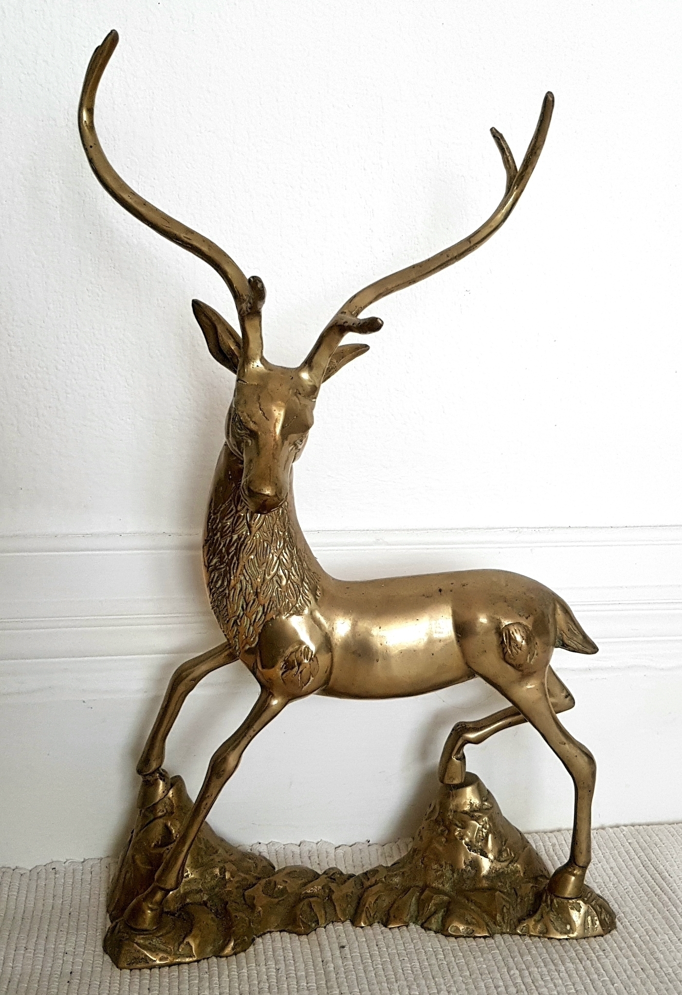 Huge Midcentury Solid Brass Stag Statue, Figurine, Hollywood Regency