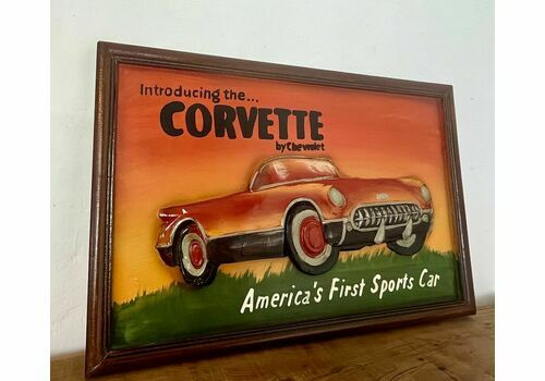 Amazing Chevrolet Corvette Vintage Wooden Advertising Sign, Plaque 3d Raised, Hand Painted, Retro, Americana, Car, Automobile Collectable