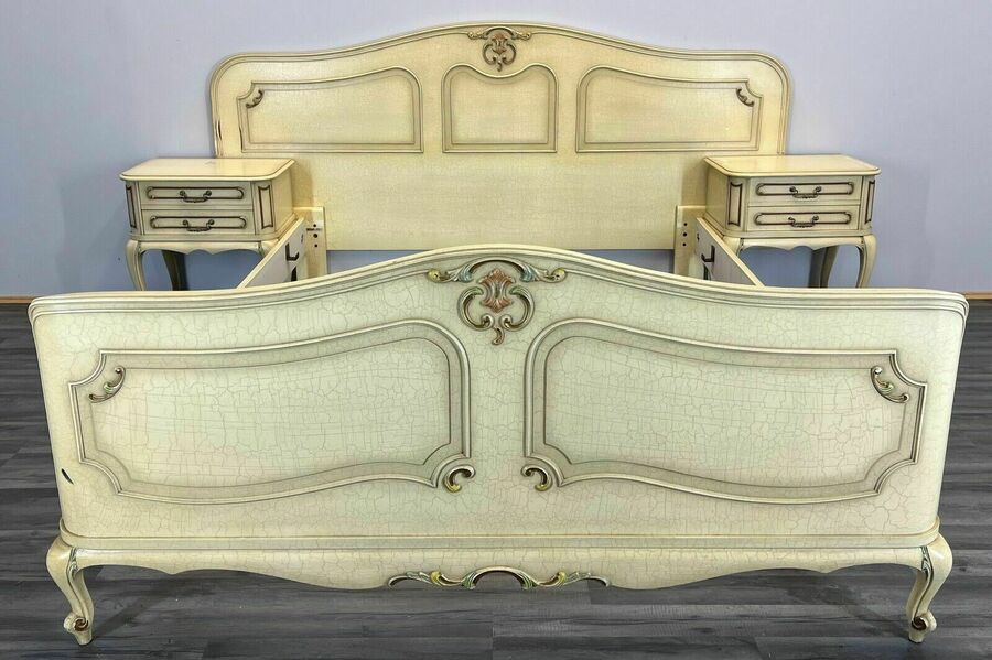 Vintage French Shabby Chic King Size Bed With Bedside Tables Vinterior