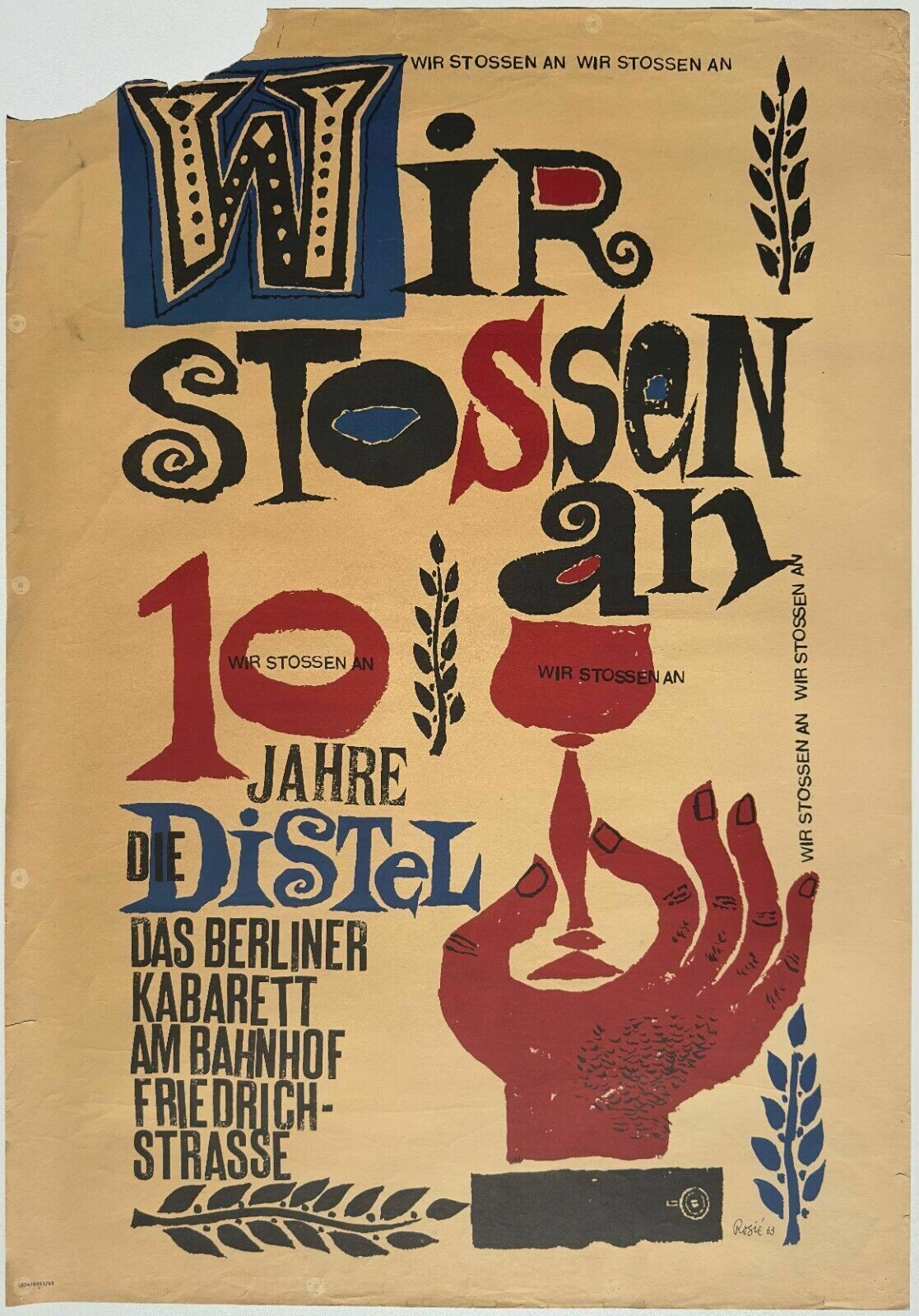 Das Berliner Kabarett Poster Vintage Poster 1963 Wir Stossen An