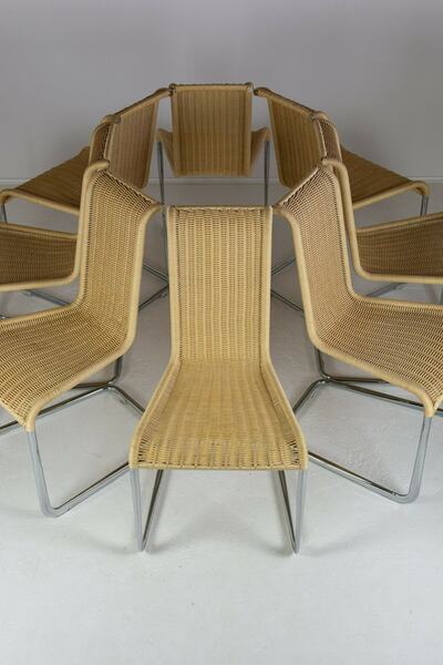 Set Of Eight B20 Cane And Chrome Cantilever Dining Chairs By Axel Bruchhäuser For Tecta photo for sale