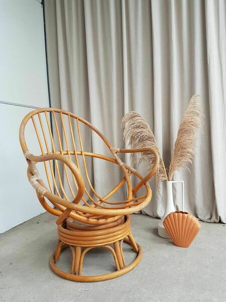 Vtg Mid Century Wicker Swivel Satellite Egg Chair Retro Italian