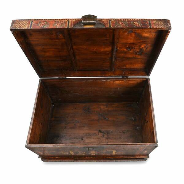 Antique Red Painted Chinese Trunk From Shanxi, Ca 1900 photo Furniture