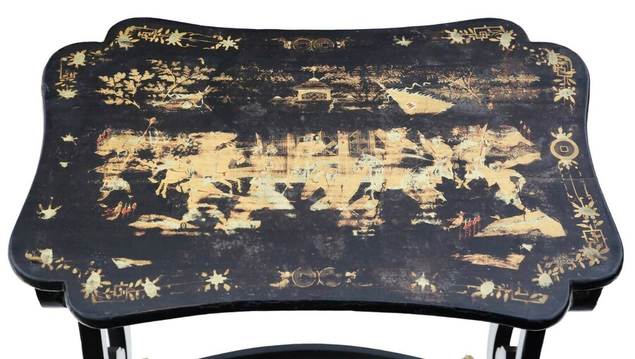 Antique Fine Quality Chinoiserie Boulle Work Black Lacquer Nest Of 4 19th Century Tables photo 1995.0
