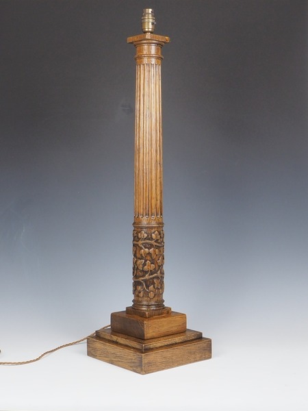 Antique Tall Oak Corinthian Table Lamp photo furniture