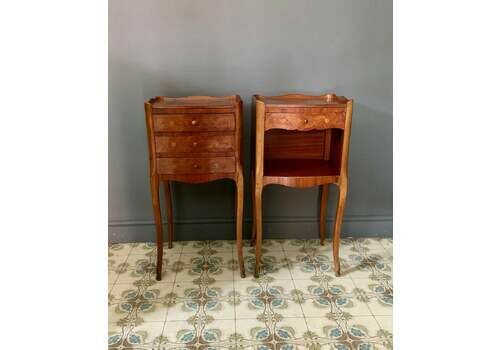 Pair Of Antique French Marquetry Inlaid Bedside Tables
