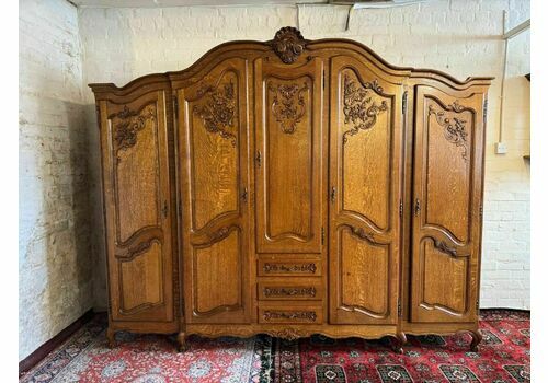 Stunning French Carved Oak Five Door Shaped Armoire/Wardrobe
