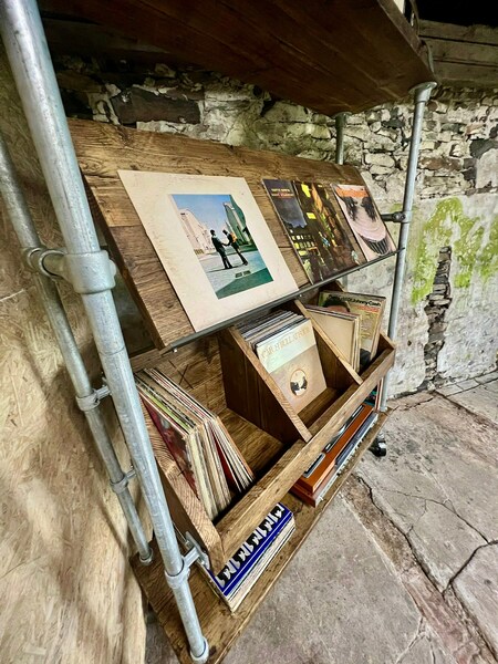 Warren Quadruple Layered Handmade Record/Vinyl Storage, Display And Shelf Unit, Made With Reclaimed Scaffolding Boards And Galvanised Steel photo furniture