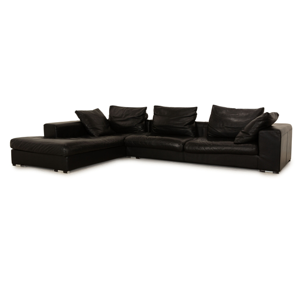Who's Perfect Halma Leather Corner Sofa Black Recamiere Left Vinterior