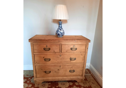 Antique Victorian Era French Pine Chest Of Drawers Fleur De Lys Brass Handles