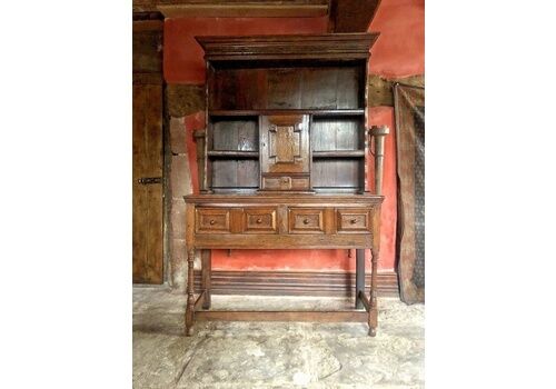 Antique Oak Rustic Farmhouse Kitchen Console Table Jacobean Revival Sideboard Dresser Plate Rack Early 1900