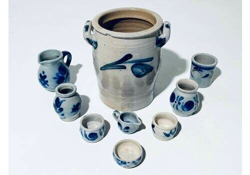 Vintage Lot Gray & Blue Earthenware / German Westerwald Craftwork Decor