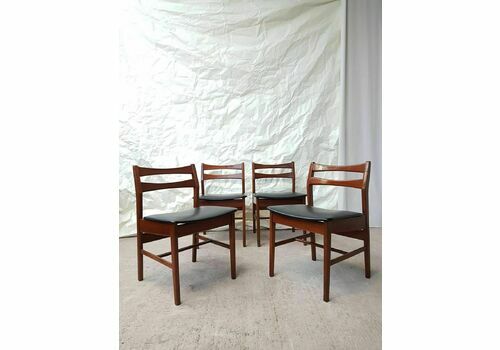 Vtg Mid Century Set Of 4 Teak Dining Chairs Danish Scandi Design Retro
