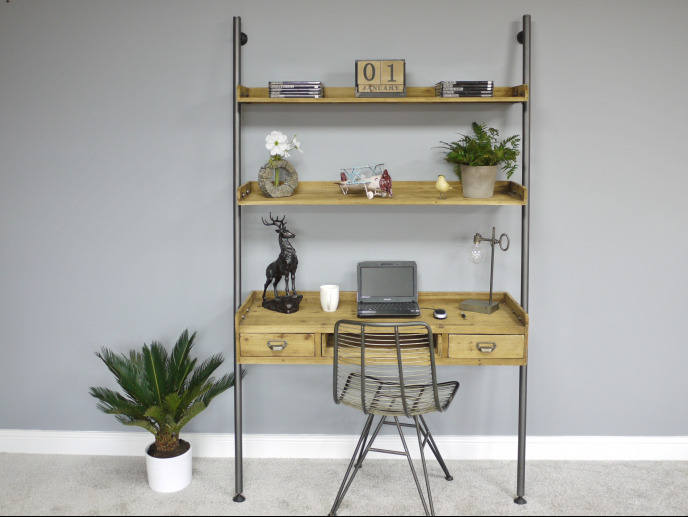Industrial Computer Desk With Shelves Office All In One Storage System