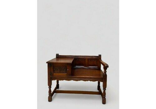 Vintage Old Charm Wood Brothers / Stunning Oak Linen Fold Telephone Table / Made In England 1970s